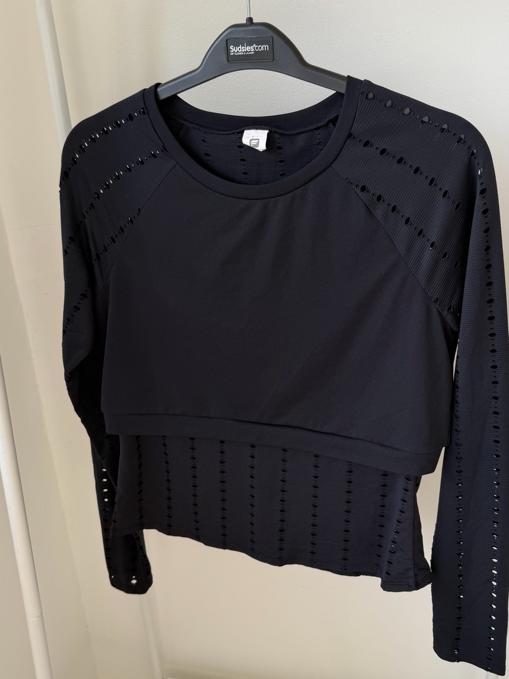 Fabletics Black Layered Eyelet Long-Sleeve Top